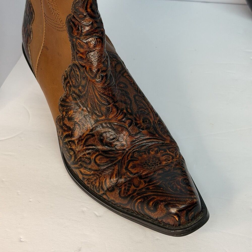 Coldwater Creek Women's 8.5 M Leather Western Boots Tooled Floral Brown Zip - Picture 3 of 16
